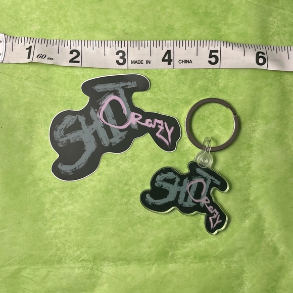 "Shit Crazy" Acrylic Key Chain & Vinyl Sticker Bundle, Original Design - Picture 2 of 3